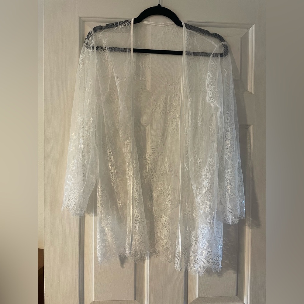 New Sheer Lace Robe - White Bridal Cover-Up